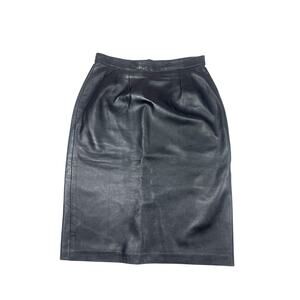 VTG Anne Klein II 80s Union Made Leather Skirt Womens 12 Black 90s Midi Pencil